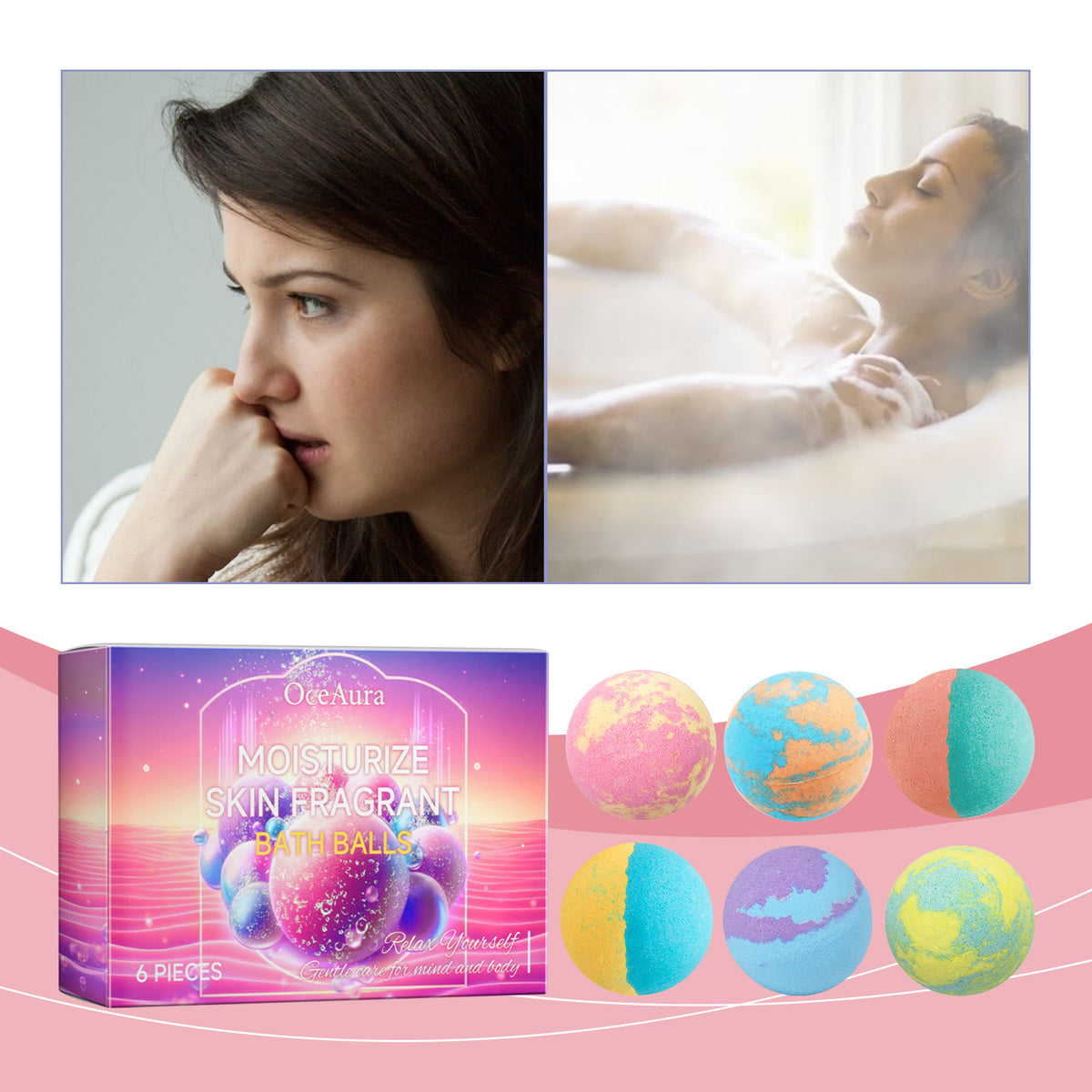 Six-piece bath bomb gift set product view