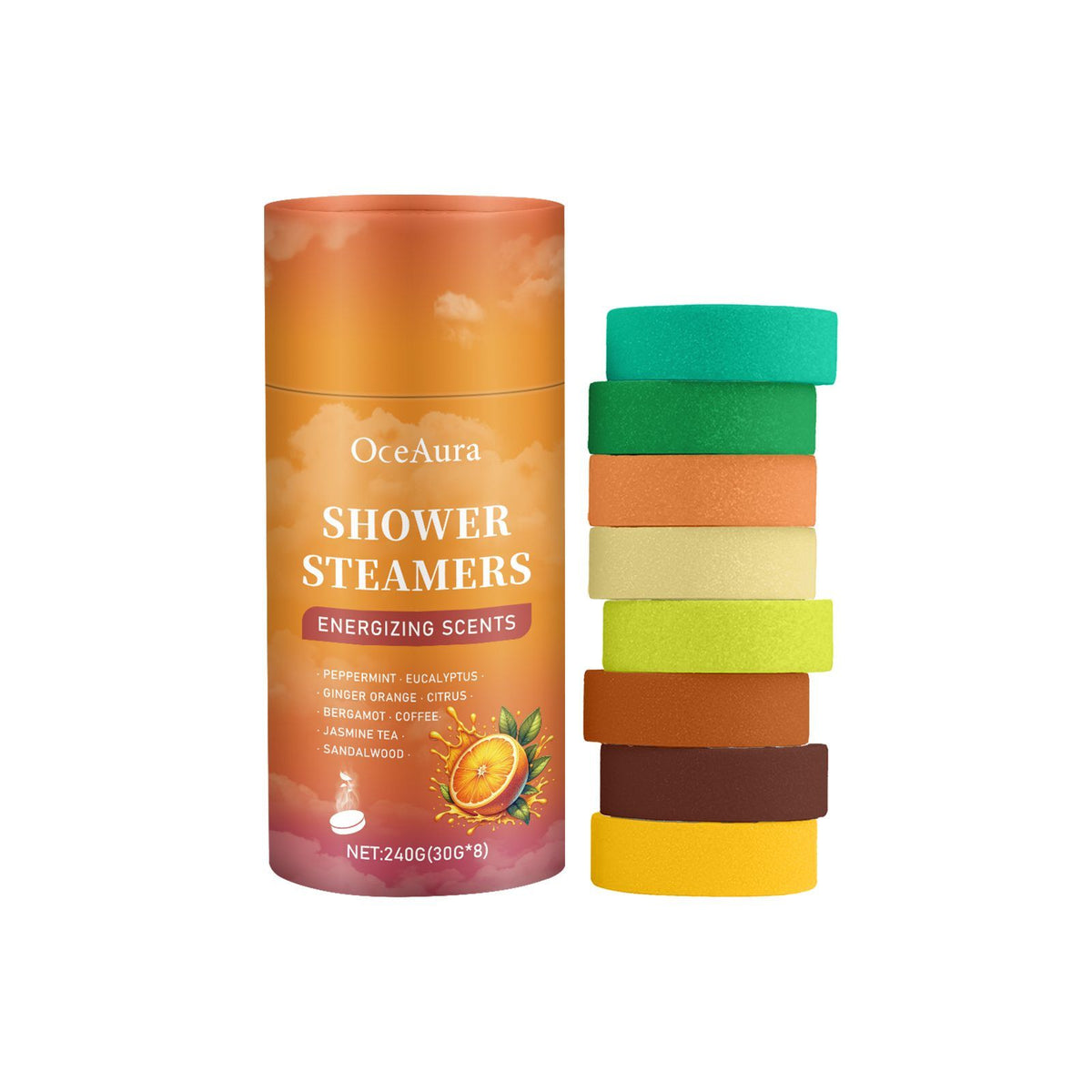 Eight-pack shower steamers packaging