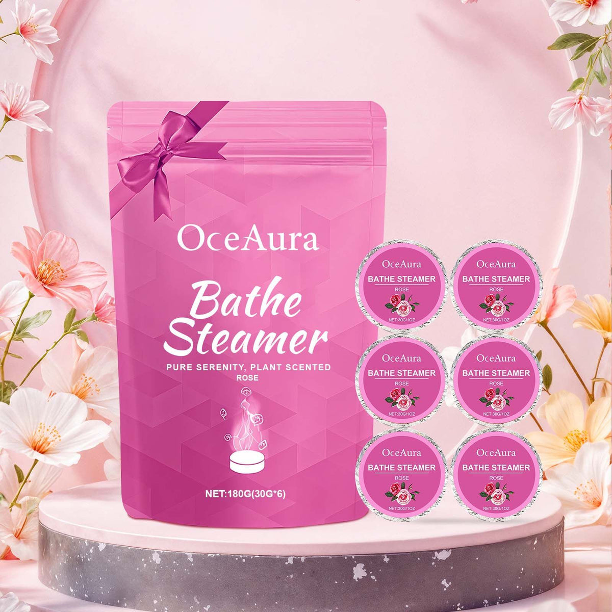 Rose shower steamer tablet close-up